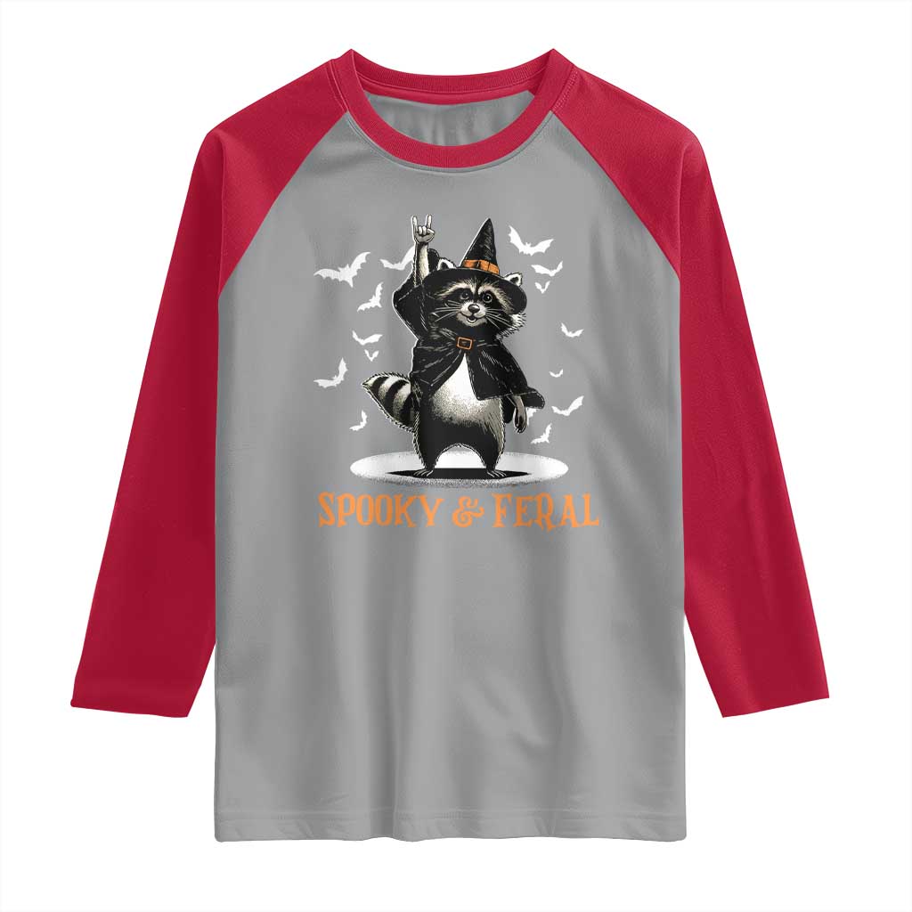 Funny Spooky And Feral Raccon Halloween Raglan Shirt Racoon Lover - Wonder Print Shop