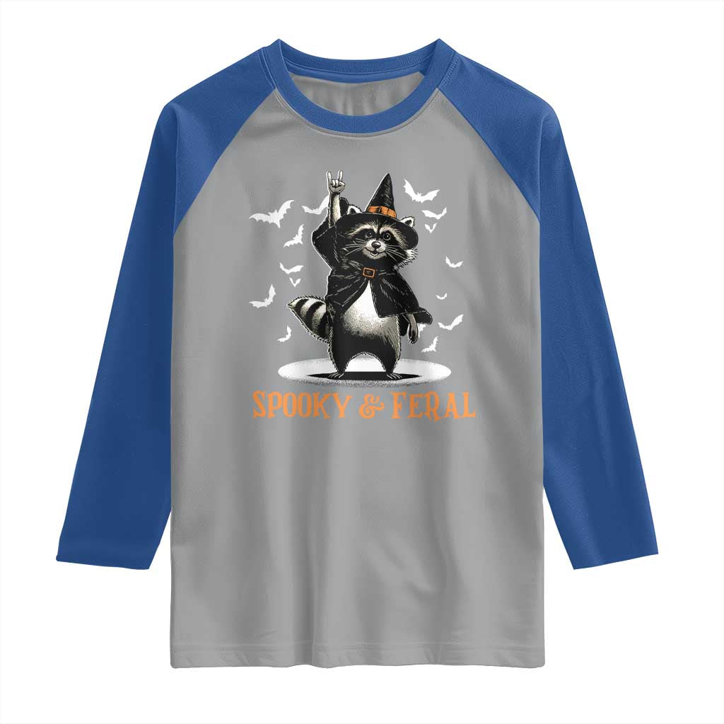 Funny Spooky And Feral Raccon Halloween Raglan Shirt Racoon Lover - Wonder Print Shop