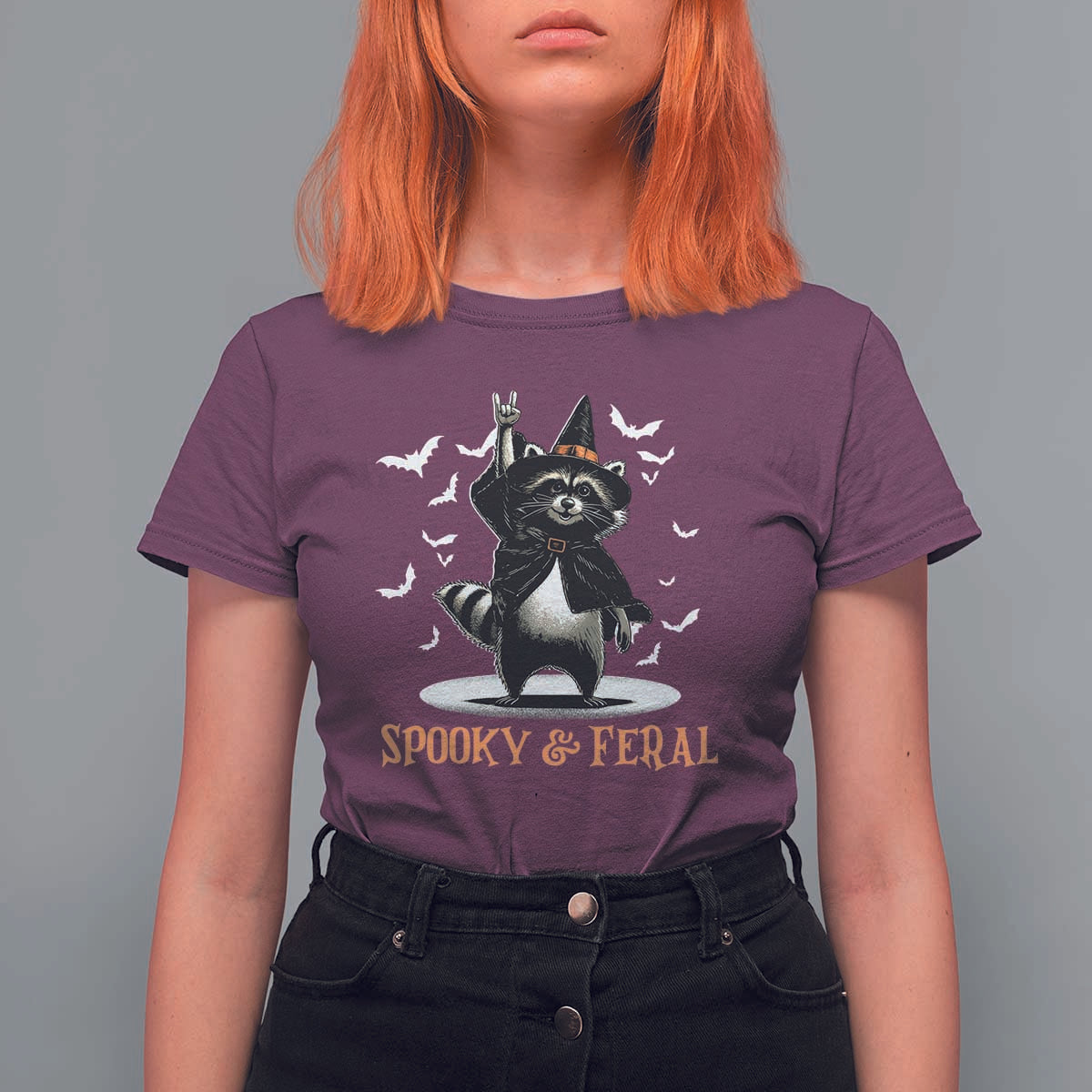 Funny Spooky And Feral Raccon Halloween T Shirt For Women Racoon Lover - Wonder Print Shop