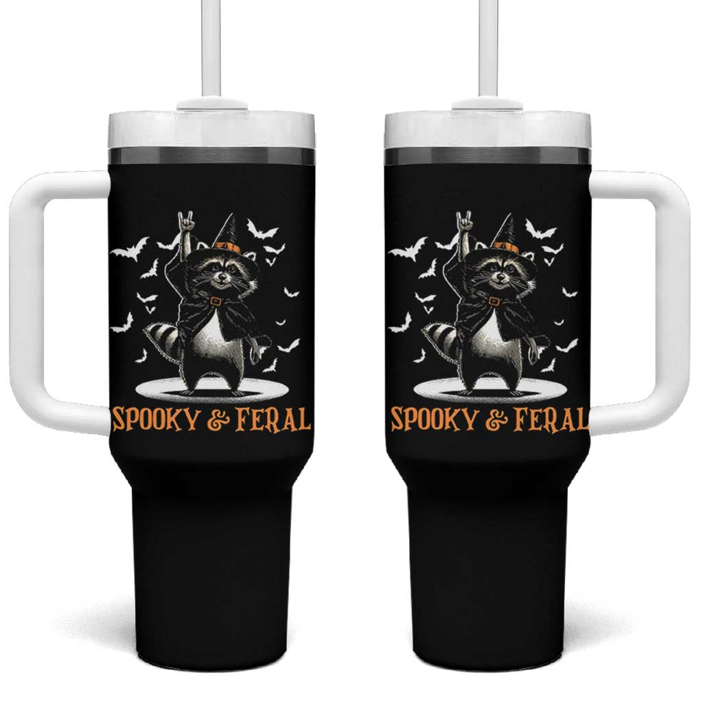 Funny Spooky And Feral Raccon Halloween Tumbler With Handle Racoon Lover - Wonder Print Shop