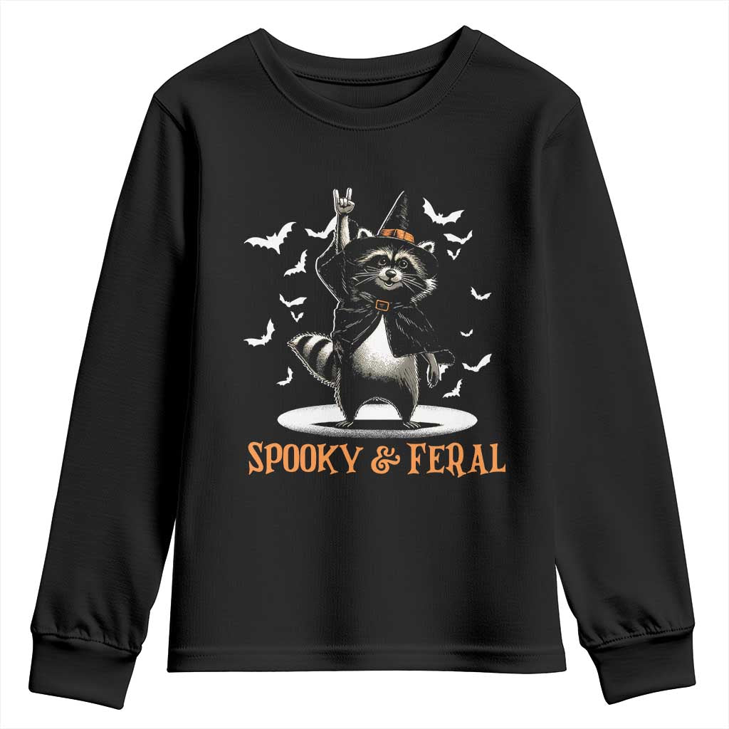 Funny Spooky And Feral Raccon Halloween Youth Sweatshirt Racoon Lover - Wonder Print Shop