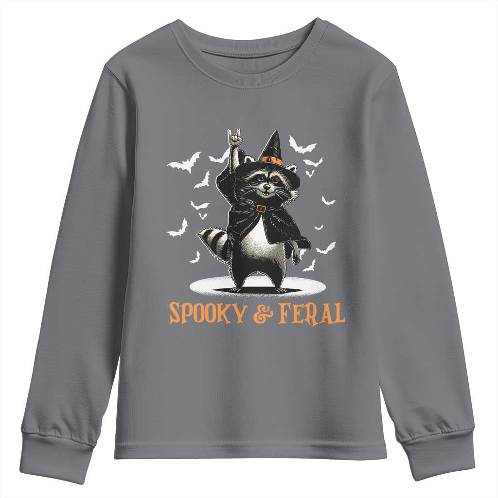 Funny Spooky And Feral Raccon Halloween Youth Sweatshirt Racoon Lover - Wonder Print Shop