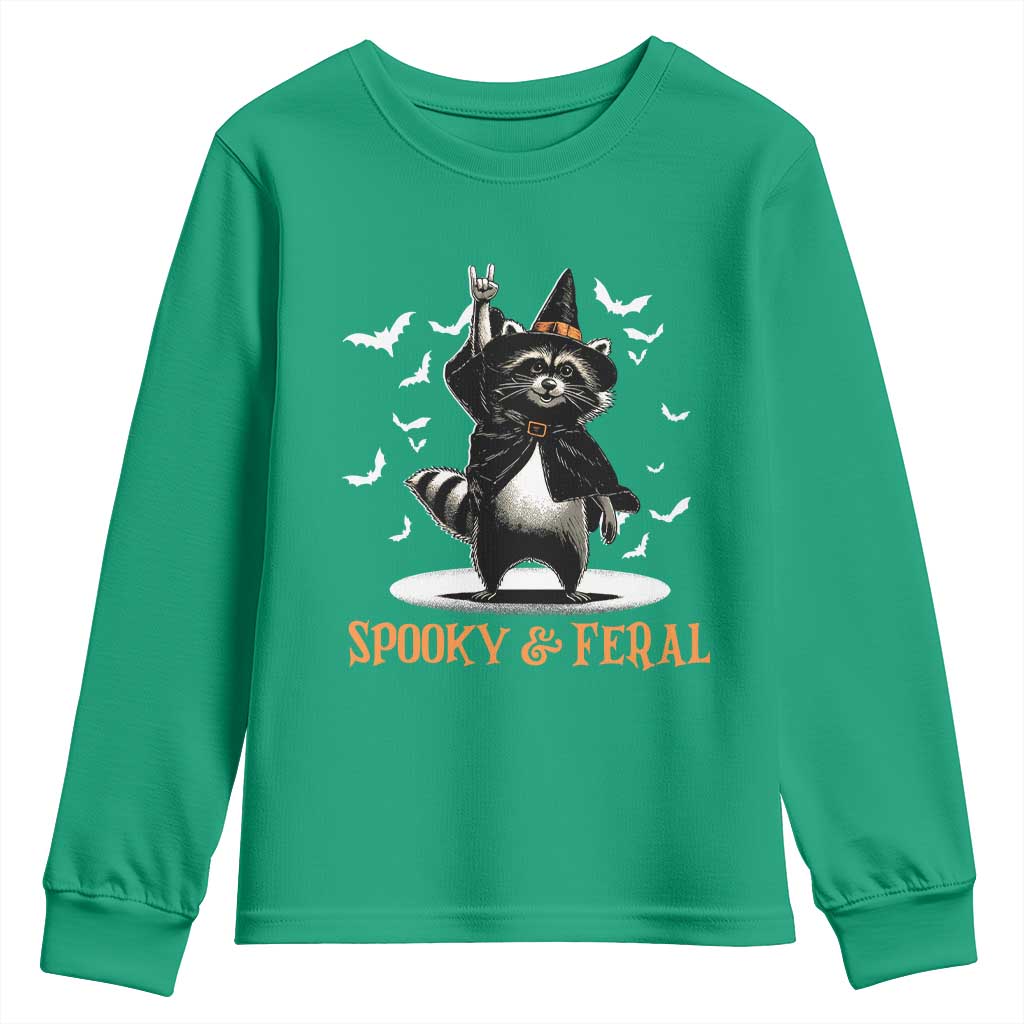 Funny Spooky And Feral Raccon Halloween Youth Sweatshirt Racoon Lover - Wonder Print Shop