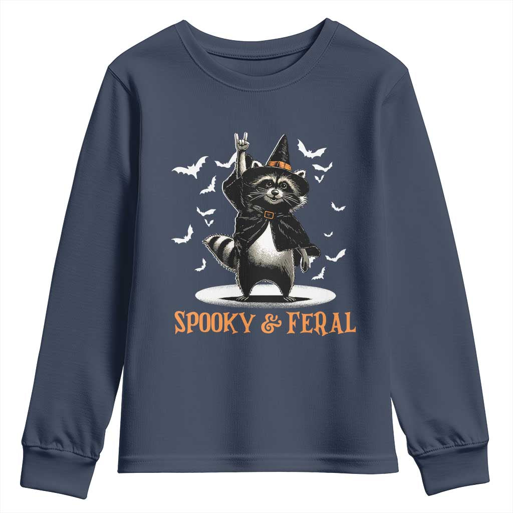 Funny Spooky And Feral Raccon Halloween Youth Sweatshirt Racoon Lover - Wonder Print Shop