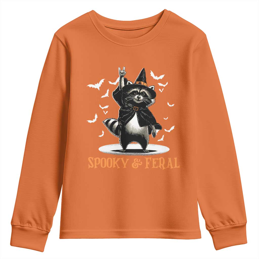 Funny Spooky And Feral Raccon Halloween Youth Sweatshirt Racoon Lover - Wonder Print Shop