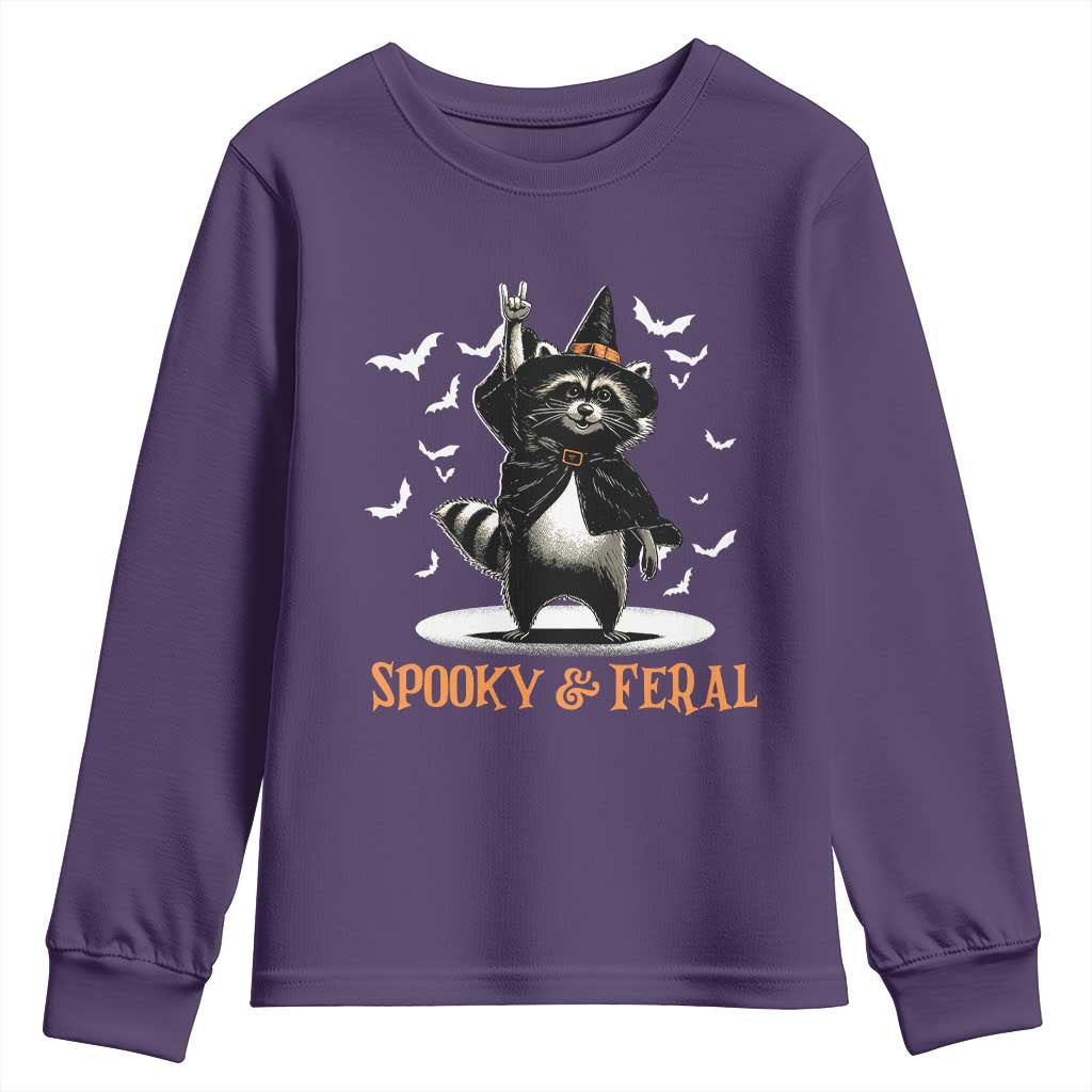 Funny Spooky And Feral Raccon Halloween Youth Sweatshirt Racoon Lover - Wonder Print Shop