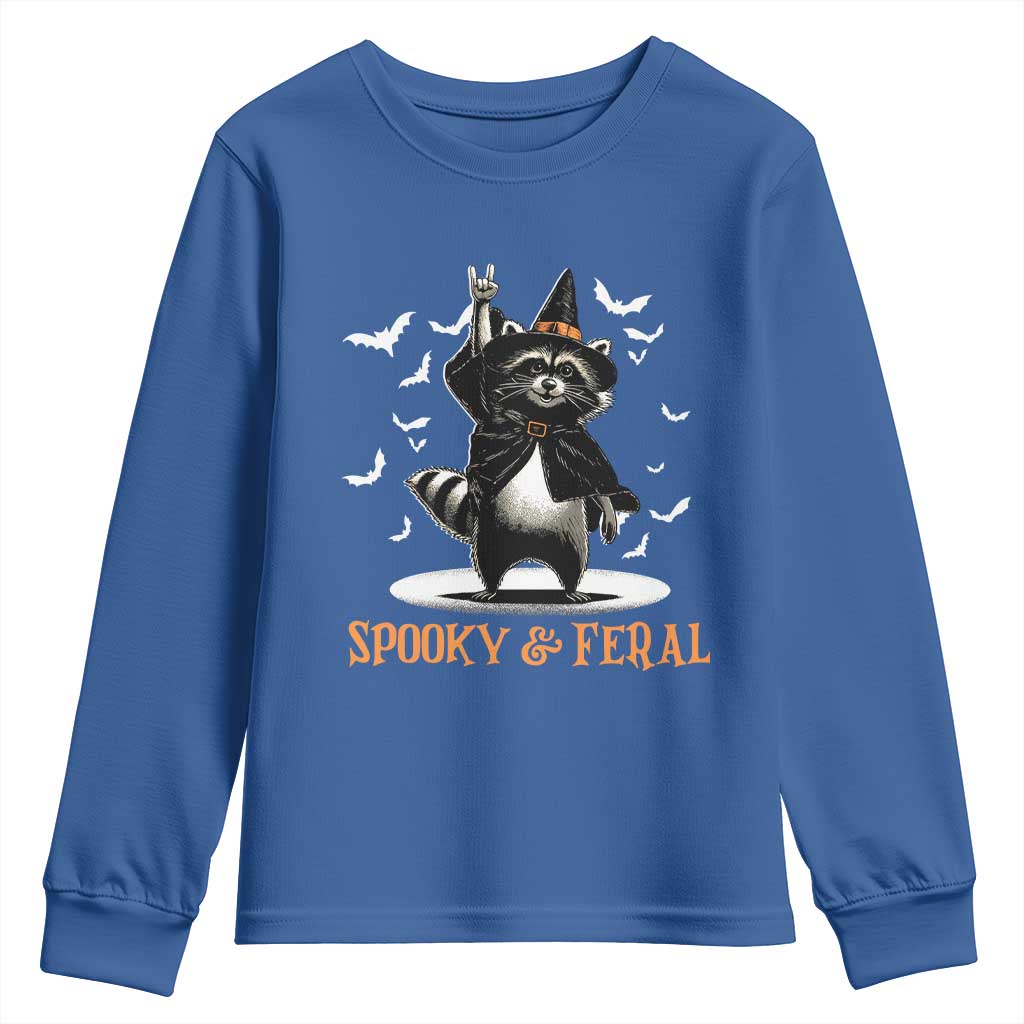 Funny Spooky And Feral Raccon Halloween Youth Sweatshirt Racoon Lover - Wonder Print Shop