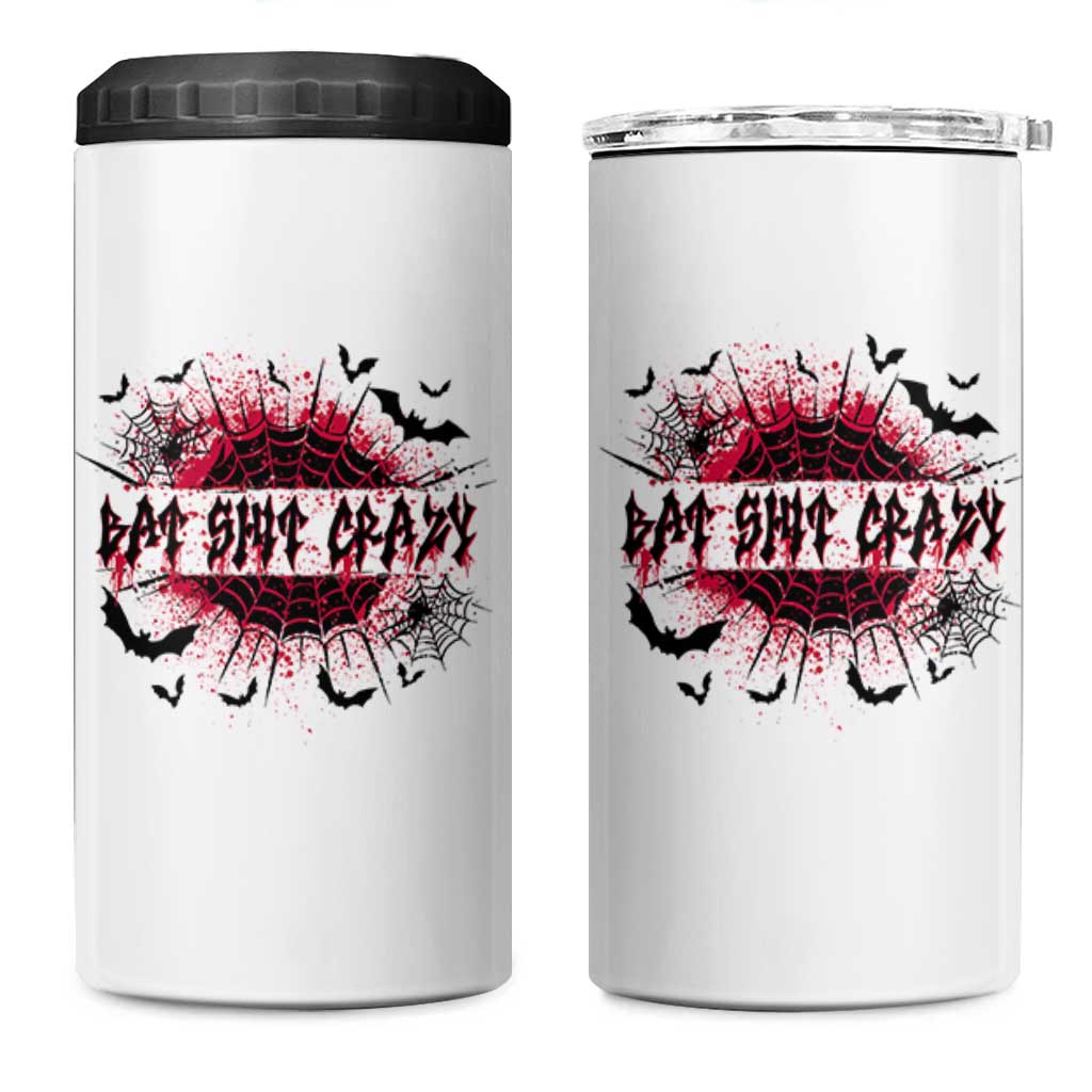 Funny Halloween Bat Shit Crazy 4 in 1 Can Cooler Tumbler Horror Spider Web - Wonder Print Shop
