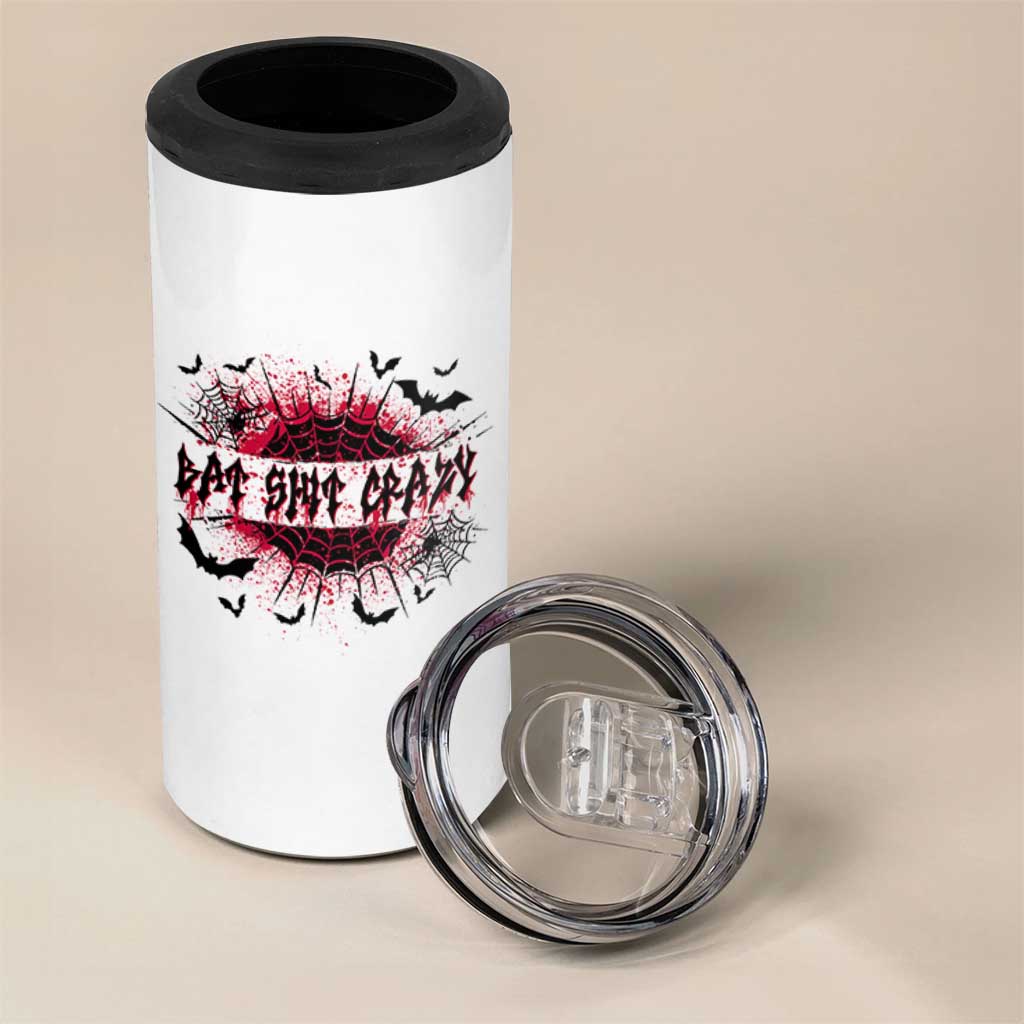Funny Halloween Bat Shit Crazy 4 in 1 Can Cooler Tumbler Horror Spider Web - Wonder Print Shop
