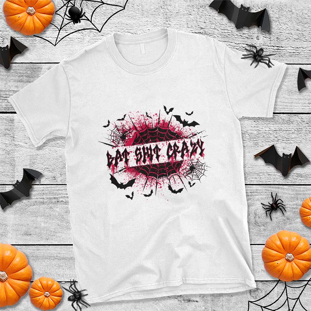 Funny Halloween Bat Shit Crazy T Shirt Horror Spider Web - Wonder Print Shop