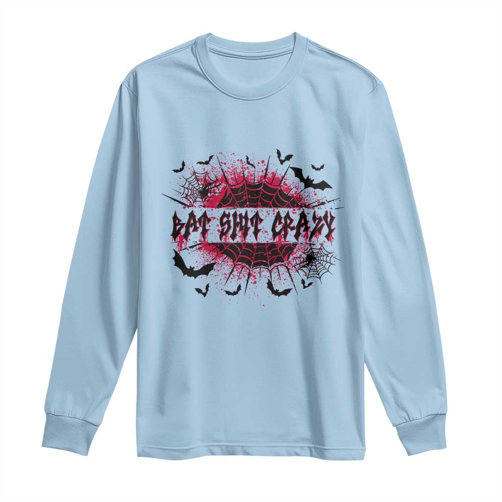 Funny Halloween Bat Shit Crazy Long Sleeve Shirt Horror Spider Web - Wonder Print Shop