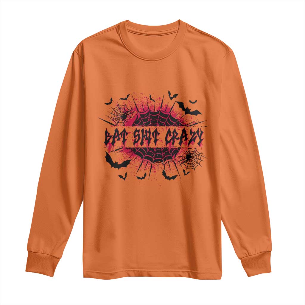 Funny Halloween Bat Shit Crazy Long Sleeve Shirt Horror Spider Web - Wonder Print Shop