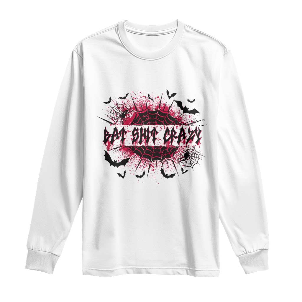 Funny Halloween Bat Shit Crazy Long Sleeve Shirt Horror Spider Web - Wonder Print Shop