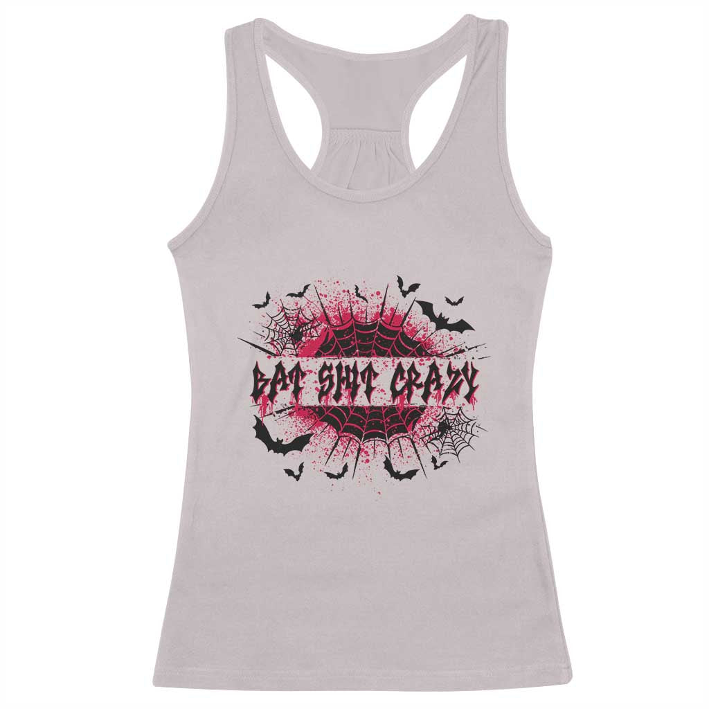 Funny Halloween Bat Shit Crazy Racerback Tank Top Horror Spider Web - Wonder Print Shop
