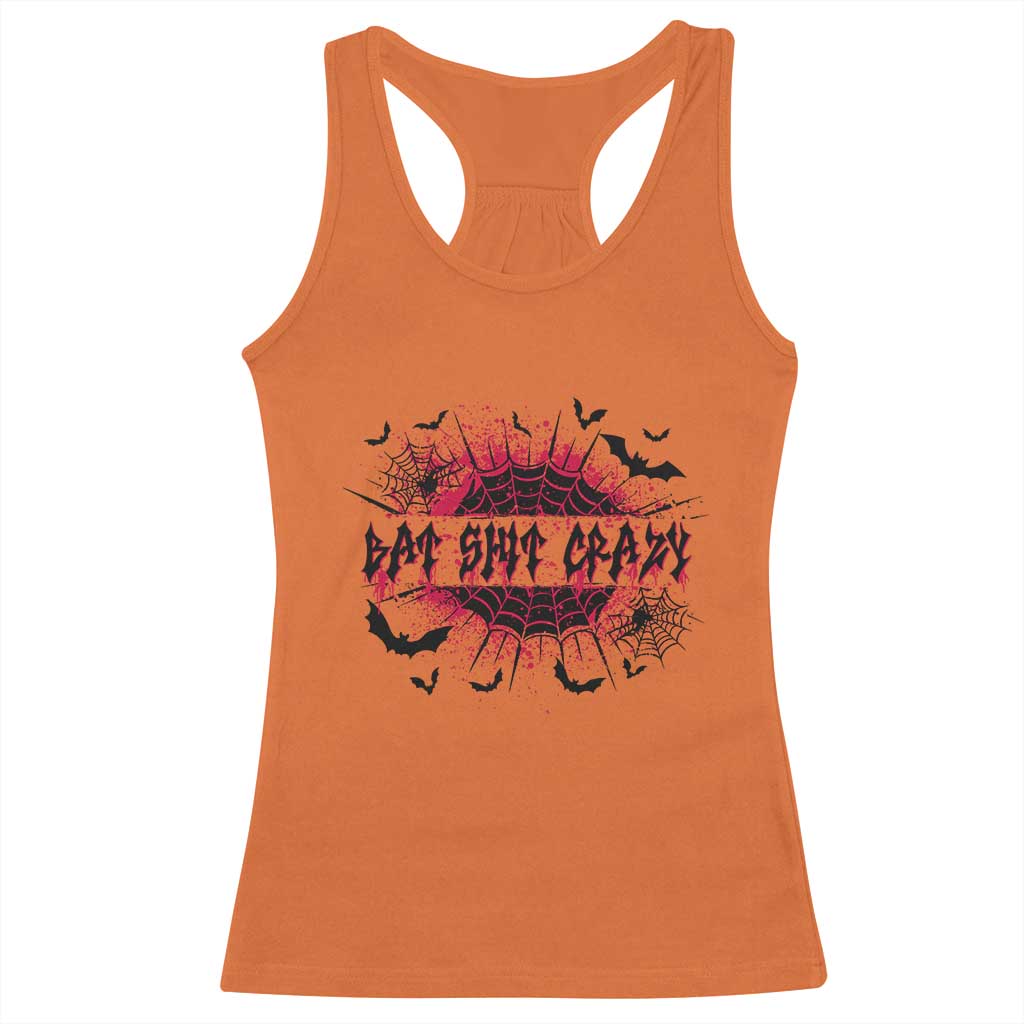 Funny Halloween Bat Shit Crazy Racerback Tank Top Horror Spider Web - Wonder Print Shop