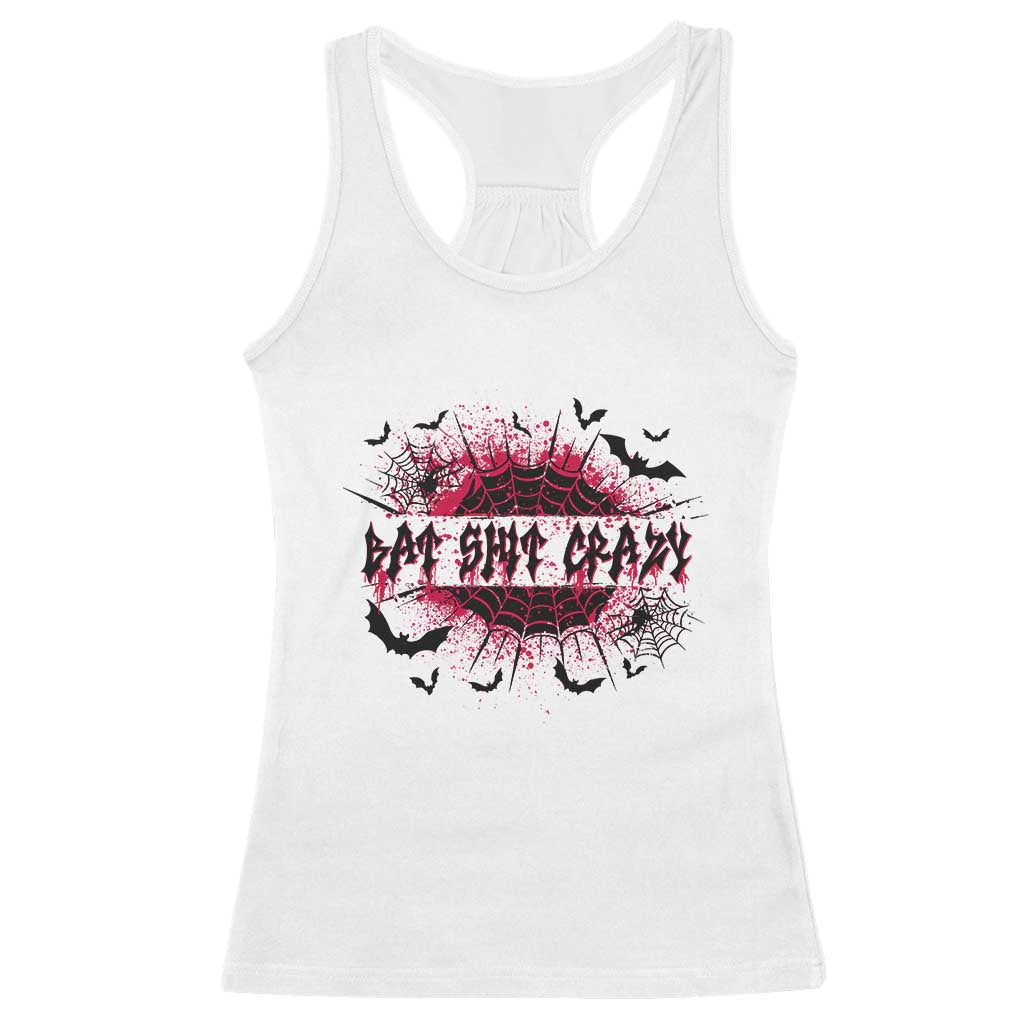 Funny Halloween Bat Shit Crazy Racerback Tank Top Horror Spider Web - Wonder Print Shop