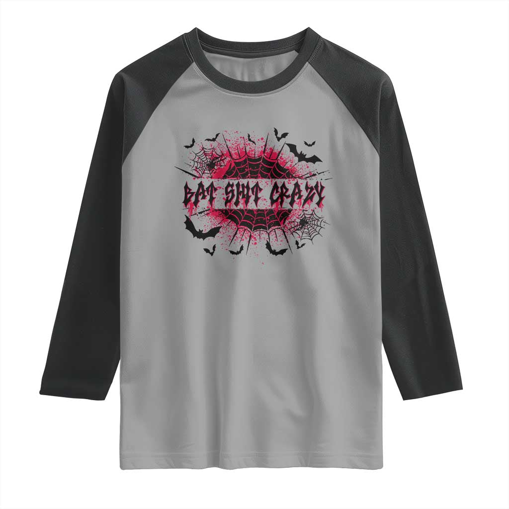 Funny Halloween Bat Shit Crazy Raglan Shirt Horror Spider Web - Wonder Print Shop