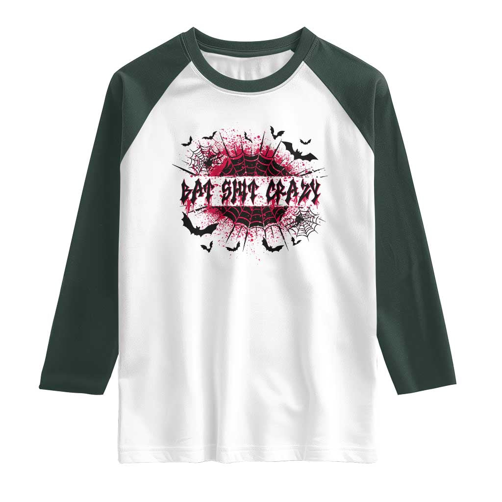 Funny Halloween Bat Shit Crazy Raglan Shirt Horror Spider Web - Wonder Print Shop