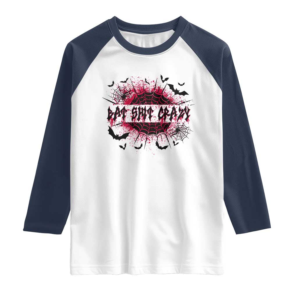 Funny Halloween Bat Shit Crazy Raglan Shirt Horror Spider Web - Wonder Print Shop