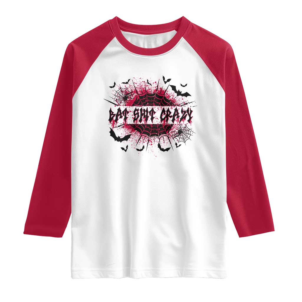 Funny Halloween Bat Shit Crazy Raglan Shirt Horror Spider Web - Wonder Print Shop