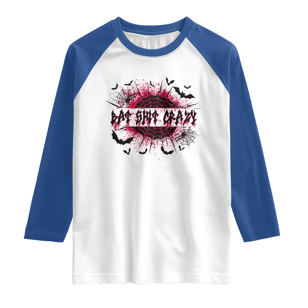 Funny Halloween Bat Shit Crazy Raglan Shirt Horror Spider Web - Wonder Print Shop