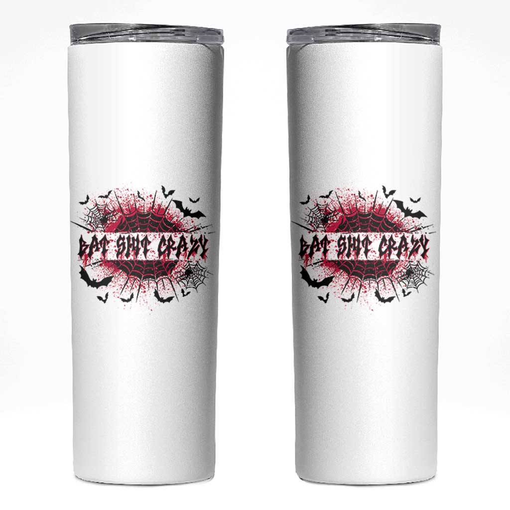 Funny Halloween Bat Shit Crazy Skinny Tumbler Horror Spider Web - Wonder Print Shop