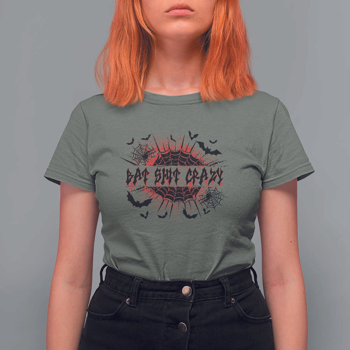 Funny Halloween Bat Shit Crazy T Shirt For Women Horror Spider Web - Wonder Print Shop
