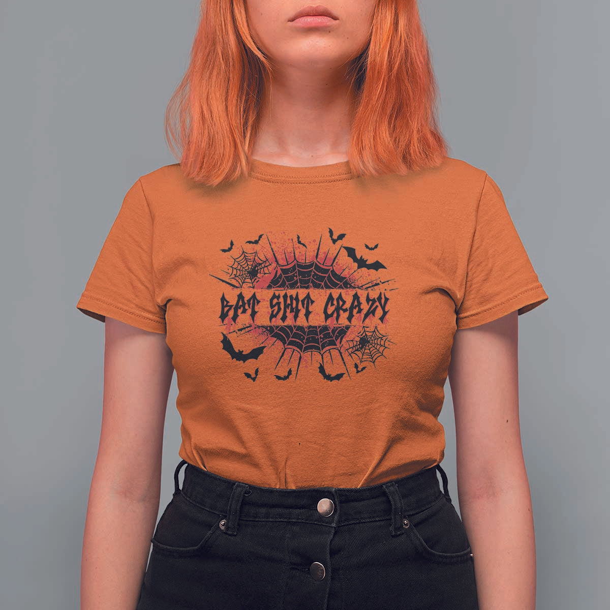Funny Halloween Bat Shit Crazy T Shirt For Women Horror Spider Web - Wonder Print Shop