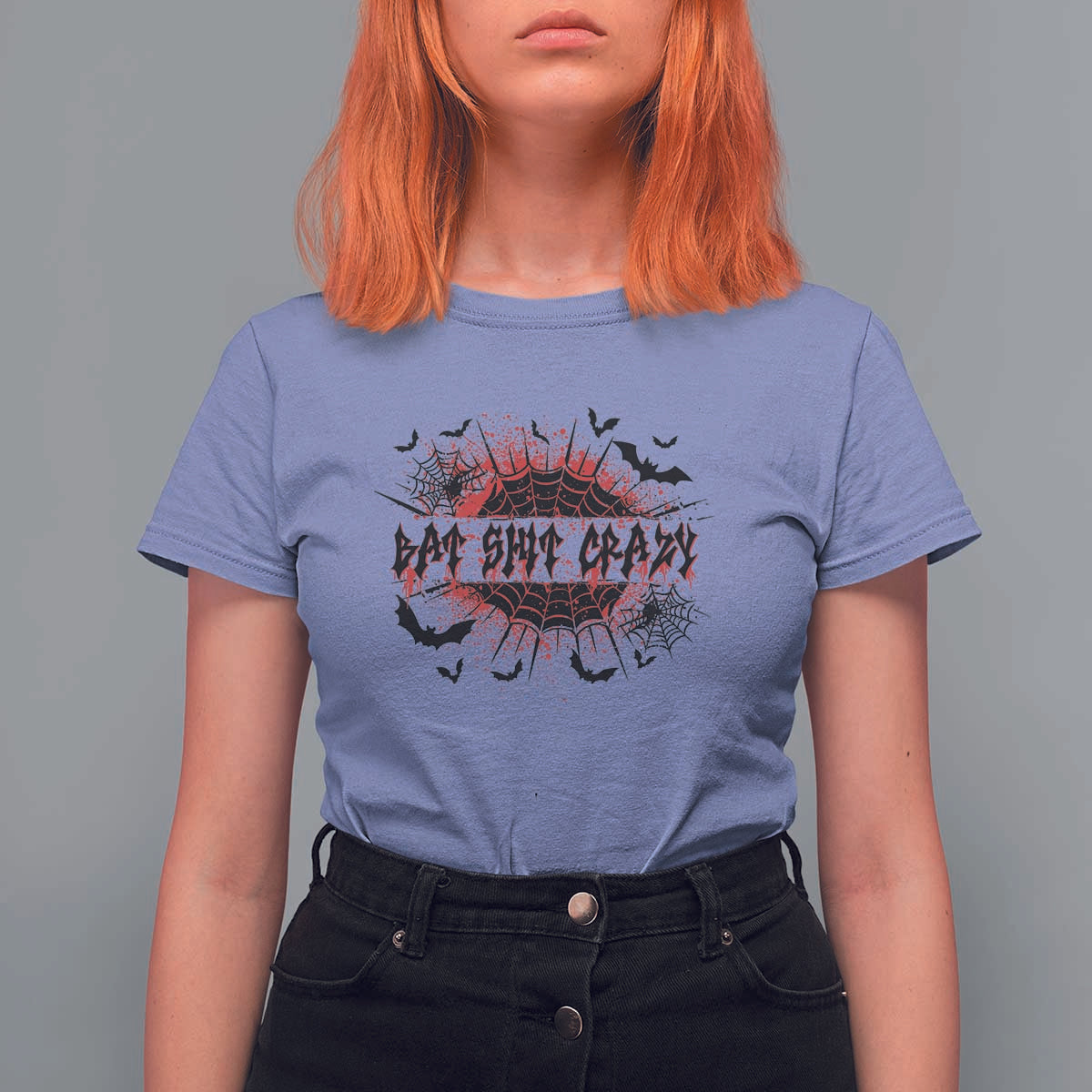 Funny Halloween Bat Shit Crazy T Shirt For Women Horror Spider Web - Wonder Print Shop