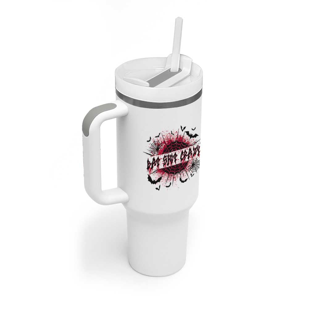 Funny Halloween Bat Shit Crazy Tumbler With Handle Horror Spider Web - Wonder Print Shop