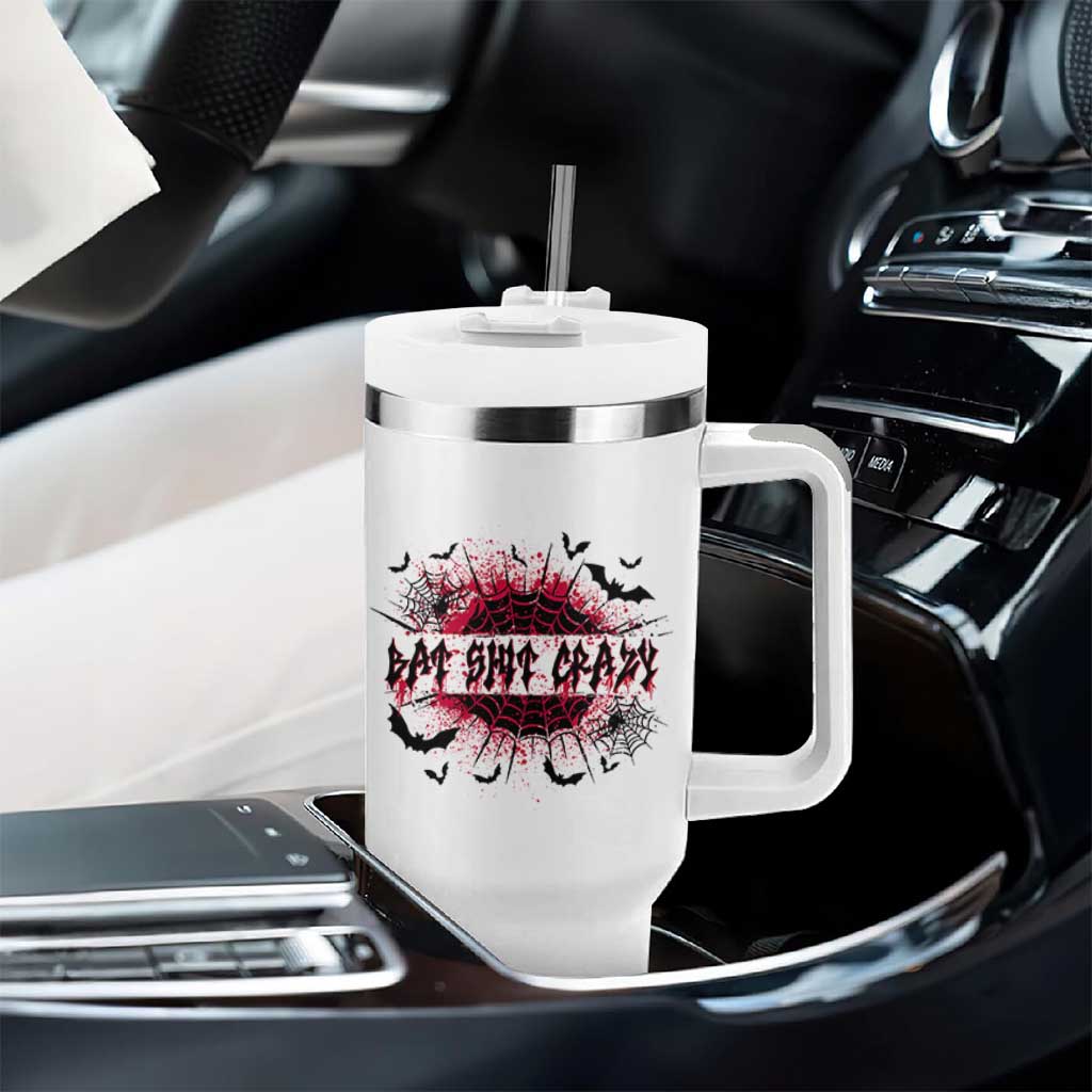 Funny Halloween Bat Shit Crazy Tumbler With Handle Horror Spider Web - Wonder Print Shop