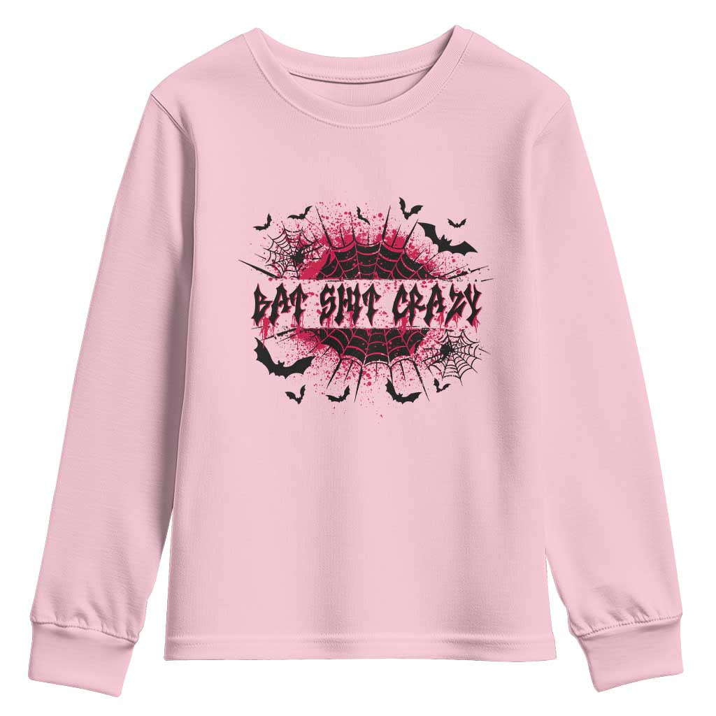 Funny Halloween Bat Shit Crazy Youth Sweatshirt Horror Spider Web - Wonder Print Shop