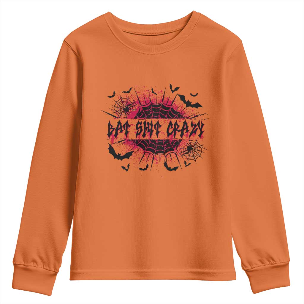 Funny Halloween Bat Shit Crazy Youth Sweatshirt Horror Spider Web - Wonder Print Shop