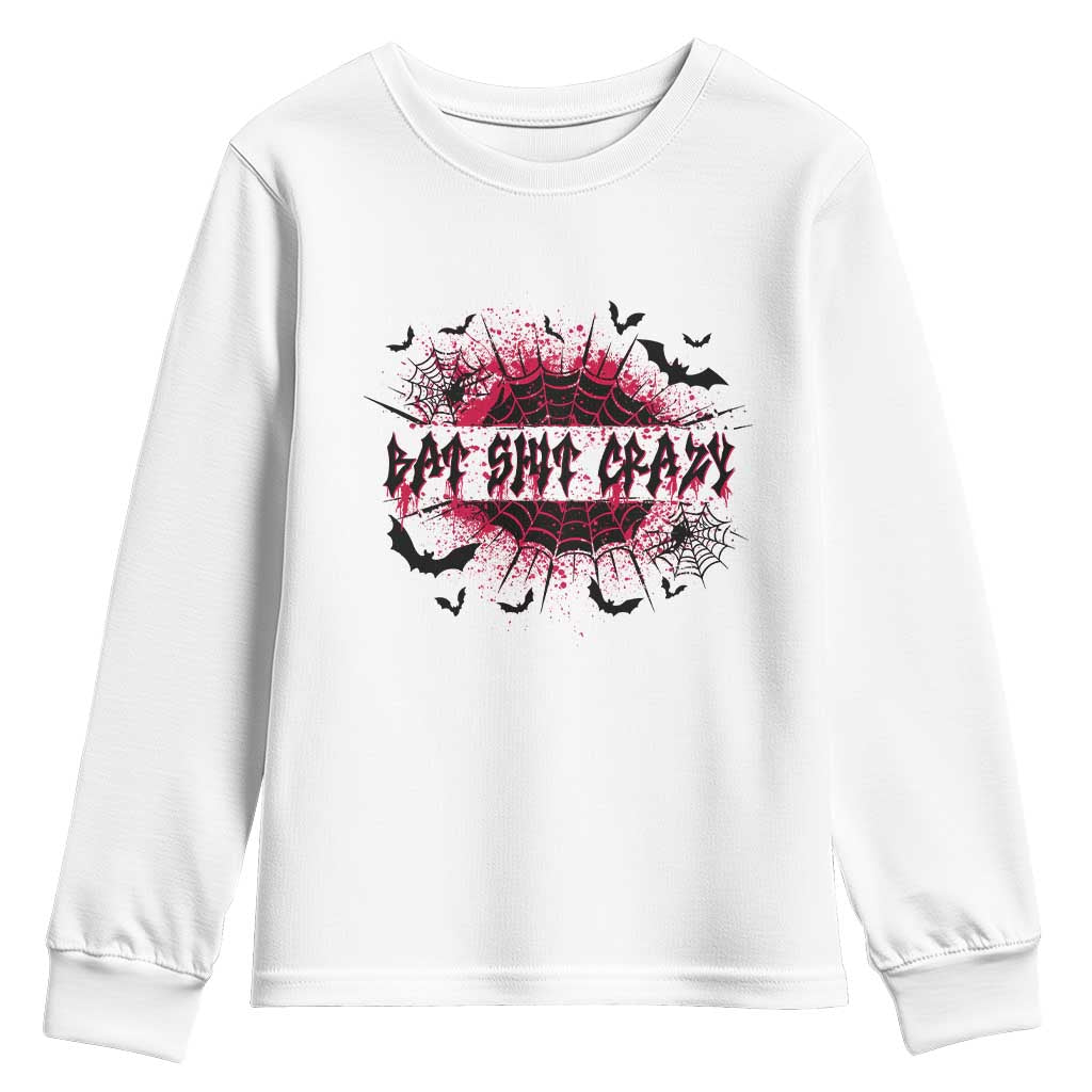 Funny Halloween Bat Shit Crazy Youth Sweatshirt Horror Spider Web - Wonder Print Shop