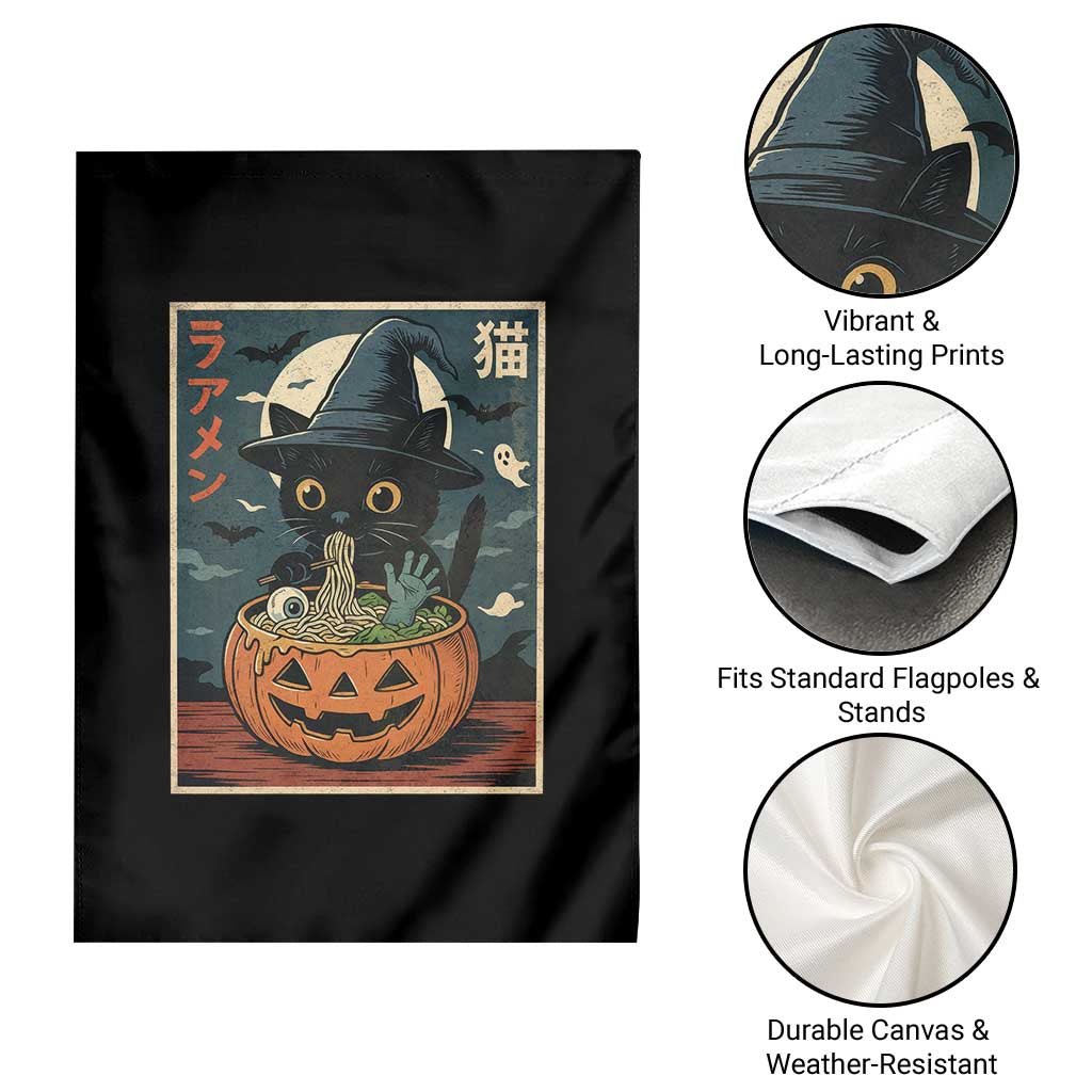 Funny Spooky Black Cat Eating Ramen Kawaii Japanese Halloween Garden Flag - Wonder Print Shop