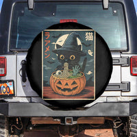 Funny Spooky Black Cat Eating Ramen Kawaii Japanese Halloween Spare Tire Cover - Wonder Print Shop