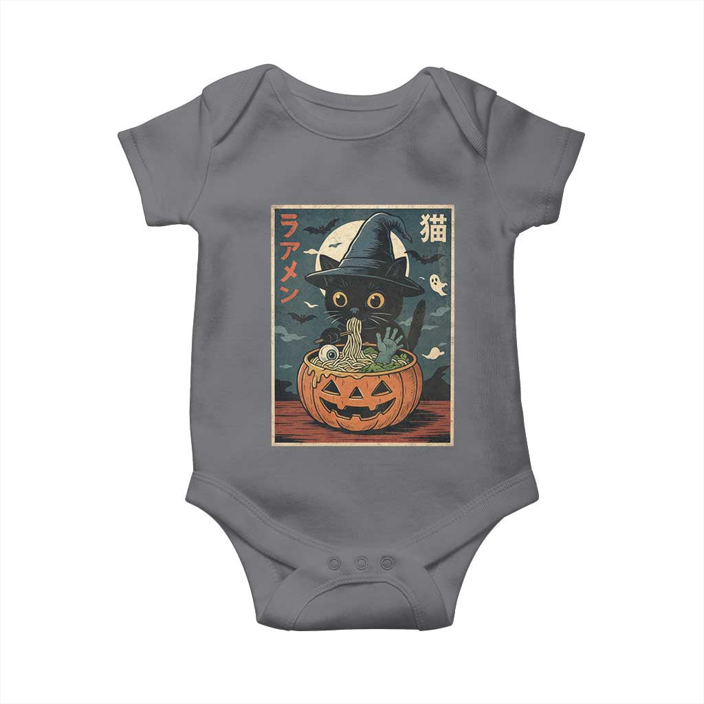 Funny Spooky Black Cat Eating Ramen Kawaii Japanese Halloween Baby Onesie - Wonder Print Shop