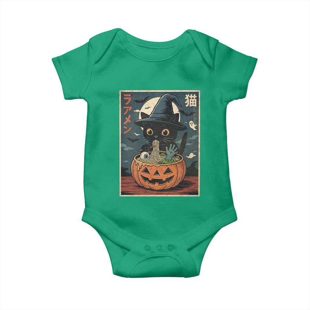 Funny Spooky Black Cat Eating Ramen Kawaii Japanese Halloween Baby Onesie - Wonder Print Shop