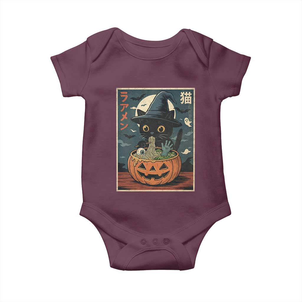 Funny Spooky Black Cat Eating Ramen Kawaii Japanese Halloween Baby Onesie - Wonder Print Shop