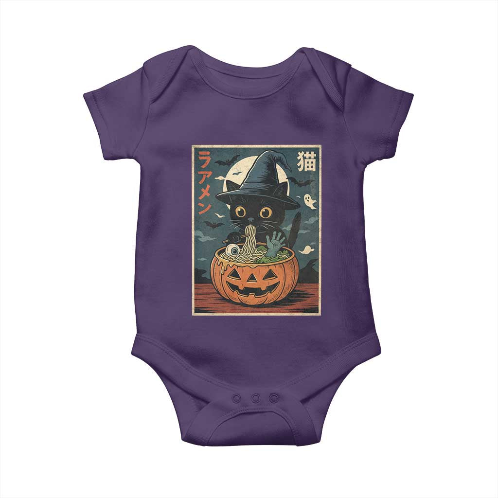 Funny Spooky Black Cat Eating Ramen Kawaii Japanese Halloween Baby Onesie - Wonder Print Shop