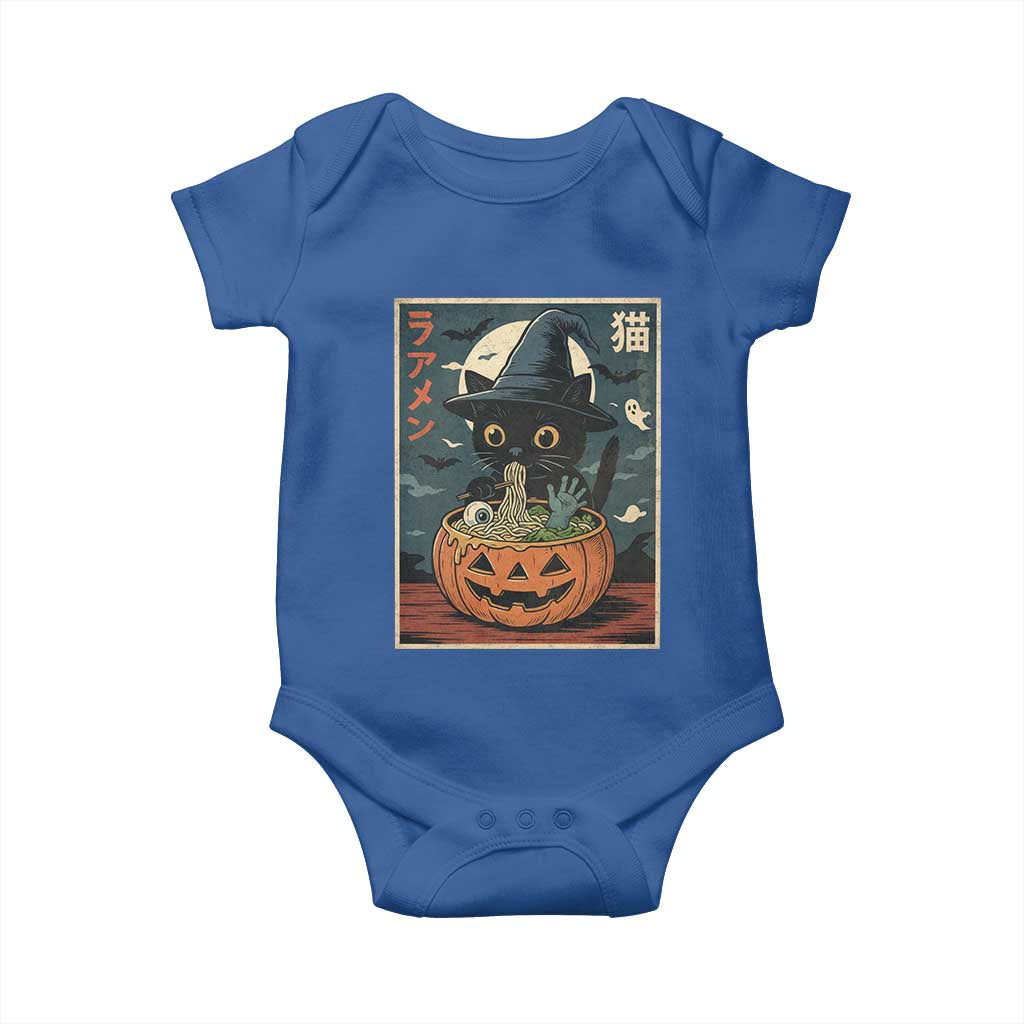 Funny Spooky Black Cat Eating Ramen Kawaii Japanese Halloween Baby Onesie - Wonder Print Shop