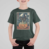 Funny Spooky Black Cat Eating Ramen Kawaii Japanese Halloween T Shirt For Kid - Wonder Print Shop