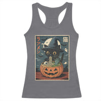 Funny Spooky Black Cat Eating Ramen Kawaii Japanese Halloween Racerback Tank Top - Wonder Print Shop