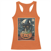 Funny Spooky Black Cat Eating Ramen Kawaii Japanese Halloween Racerback Tank Top - Wonder Print Shop