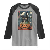 Funny Spooky Black Cat Eating Ramen Kawaii Japanese Halloween Raglan Shirt - Wonder Print Shop