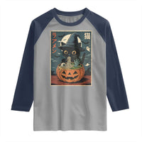 Funny Spooky Black Cat Eating Ramen Kawaii Japanese Halloween Raglan Shirt - Wonder Print Shop