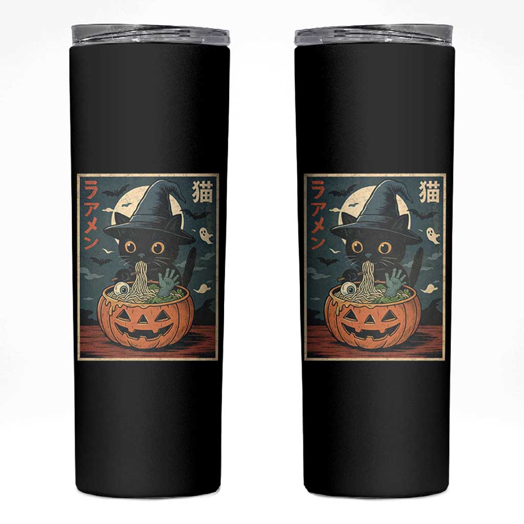 Funny Spooky Black Cat Eating Ramen Kawaii Japanese Halloween Skinny Tumbler - Wonder Print Shop