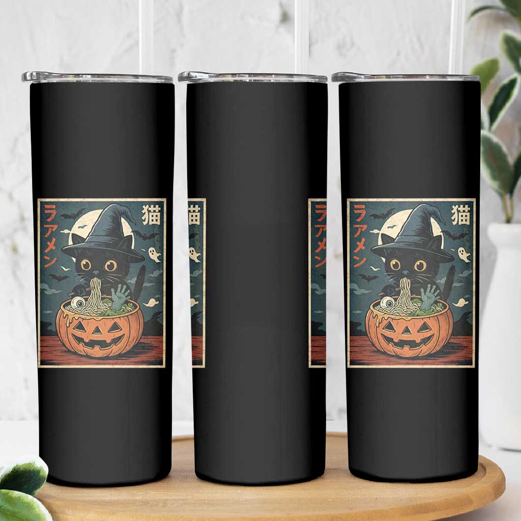 Funny Spooky Black Cat Eating Ramen Kawaii Japanese Halloween Skinny Tumbler - Wonder Print Shop