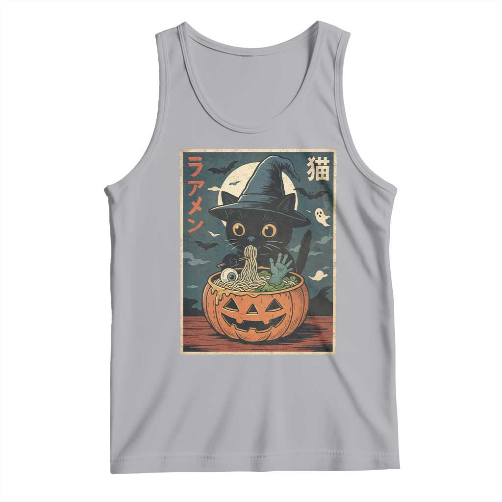 Funny Spooky Black Cat Eating Ramen Kawaii Japanese Halloween Tank Top - Wonder Print Shop