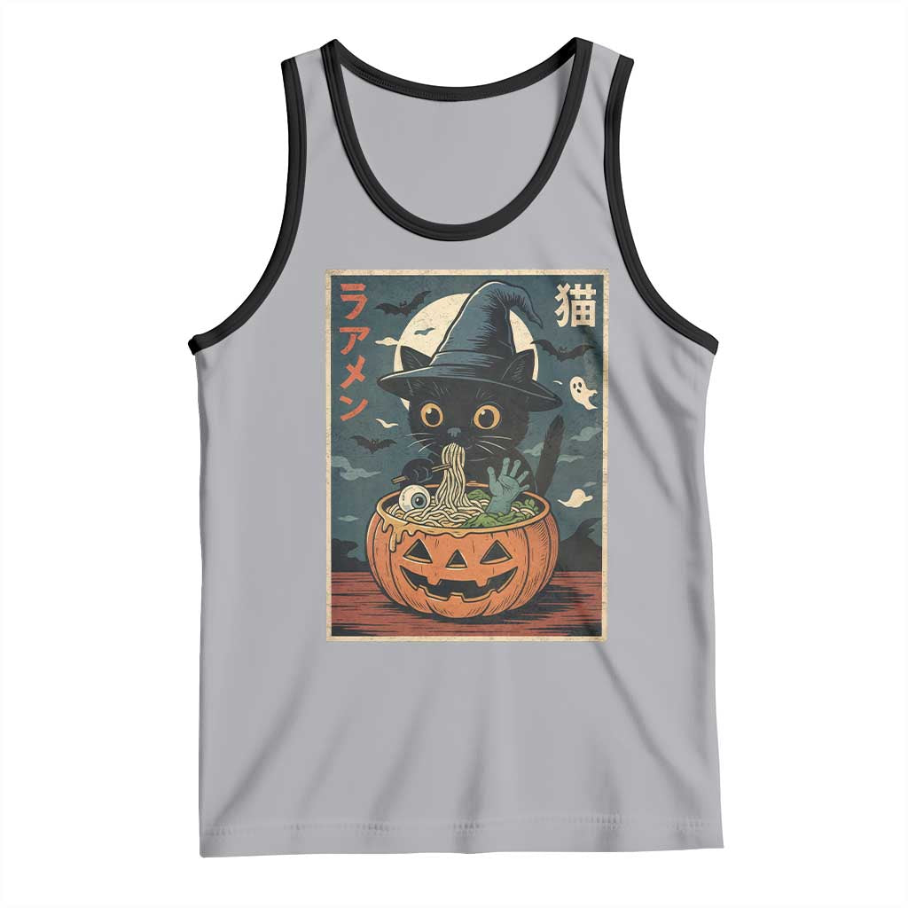 Funny Spooky Black Cat Eating Ramen Kawaii Japanese Halloween Tank Top - Wonder Print Shop